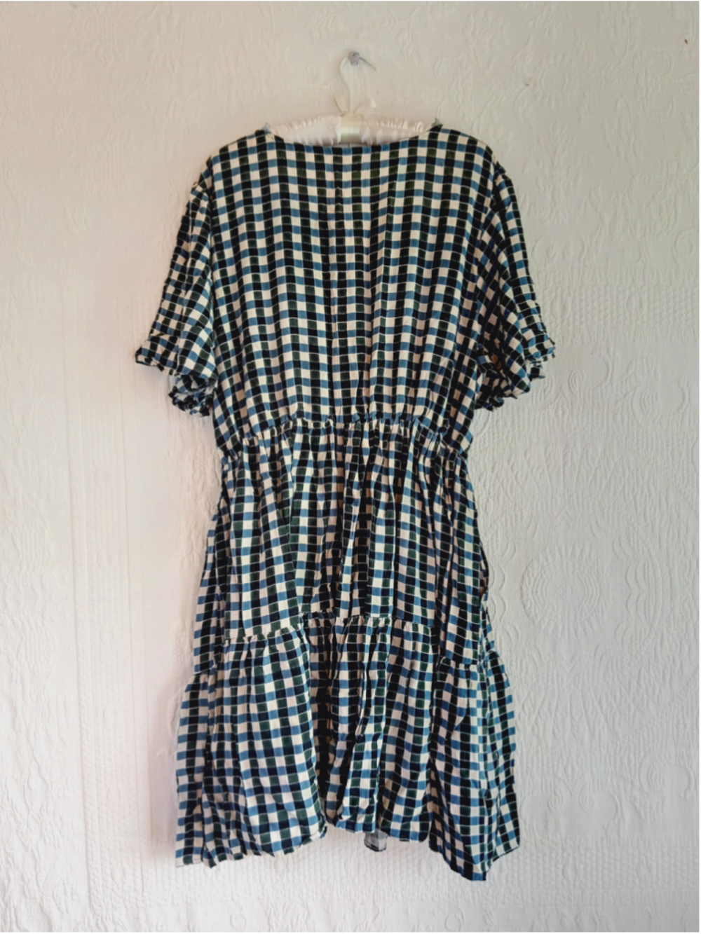 Gingham Check Dress Blue Green plaid cottagecore prairie Western ruffled tiered - Picture 11 of 12